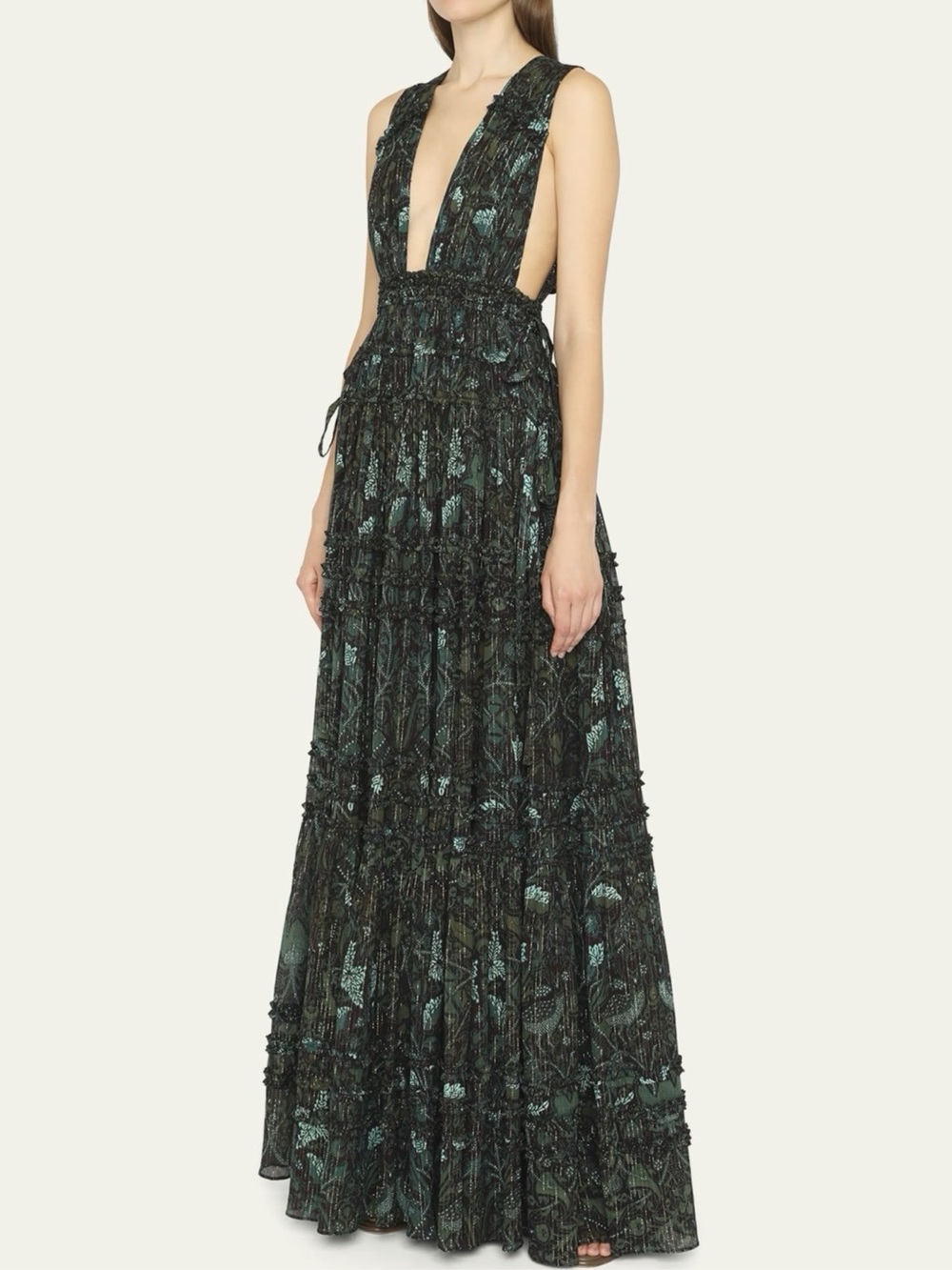 Ulla Johnson Fiona Deep Green Plunging Maxi Dress
